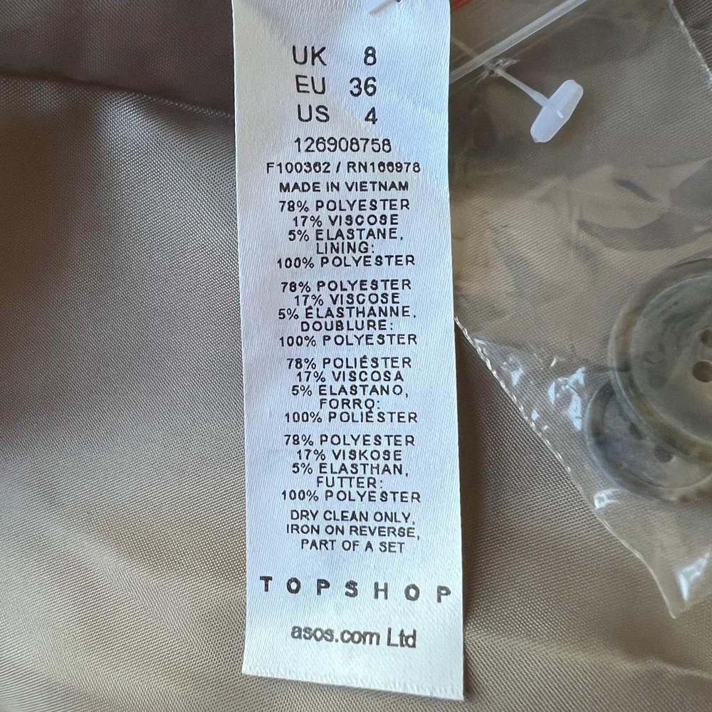 Topshop Women's Tan Belted‎ Blazer Jacket Size 4 NEW